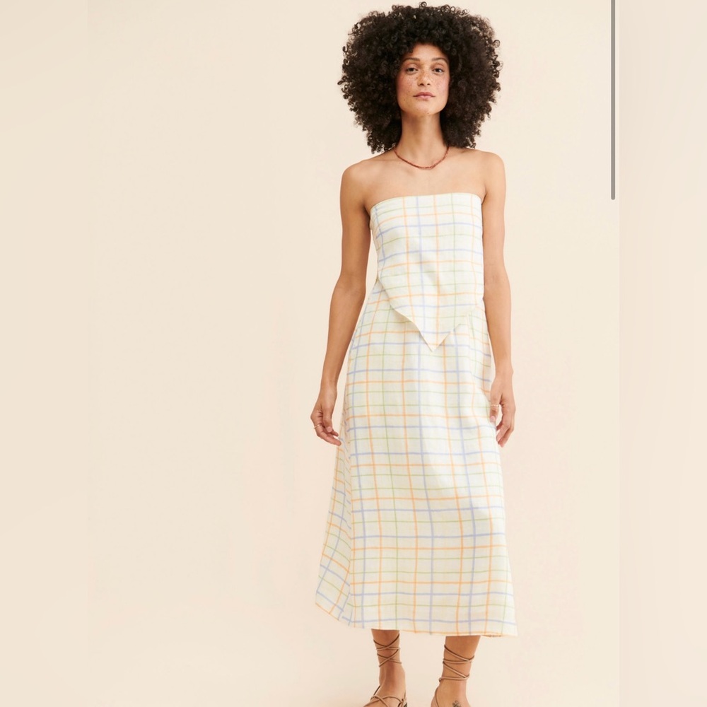 Free People x IRES Plaid Linen Bandana Dress
